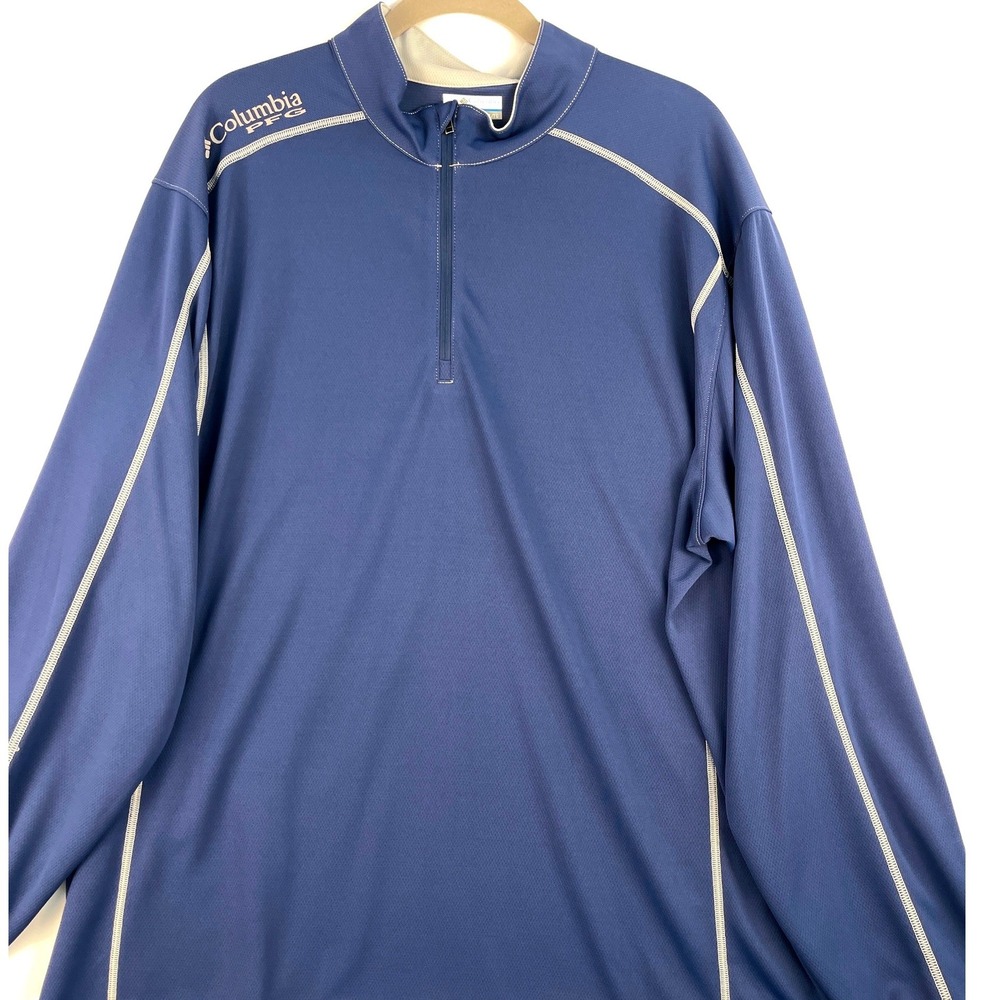 Columbia PFG Mens XL Blue Quarter Zip Pullover Omni-Shade FM0222 Performance Top